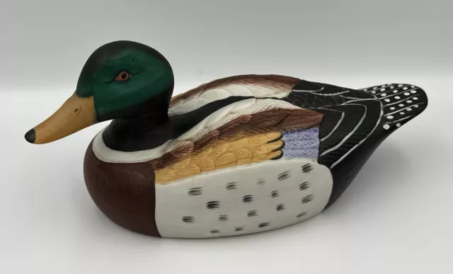 Vintage Mallard Duck Figurine Ceramic Porcelain Hand Painted 10” Beautiful Color