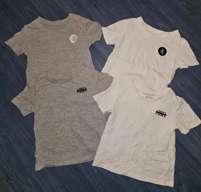 River Island Baby Boys Grey White Logo T-shirt Top Bundle X 4 6-12 Mths