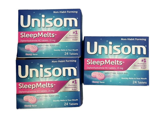 Lote de 3 tabletas Unisom Sleep Melts ayuda nocturna para dormir sabor a cereza VENCIMIENTO 12/23