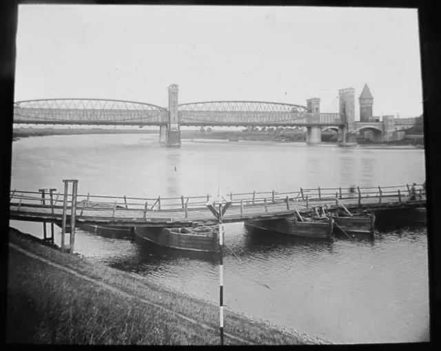 LIESEGANG Glass Magic lantern slide MARIENBURG BRIDGES C1910 POLAND