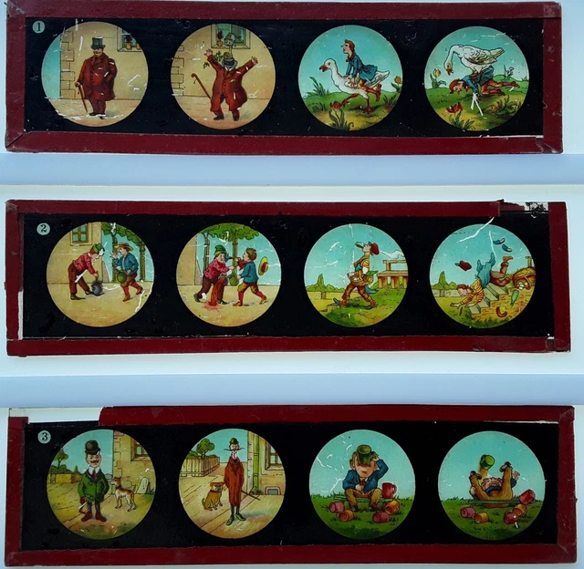 Lot De 7 Plaques En Verre Peint Pour Lanterne Magique – France, XIXe Siècle, TBE
