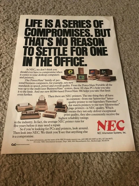 VINTAGE 1987 NEC POWERMATE COMPUTER 80386 PORTABLE BUSINESSMATE Print ...
