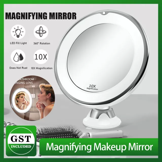 10X Magnifying Makeup Mirror With LED Light Cosmetic 360 Rotation Flexible