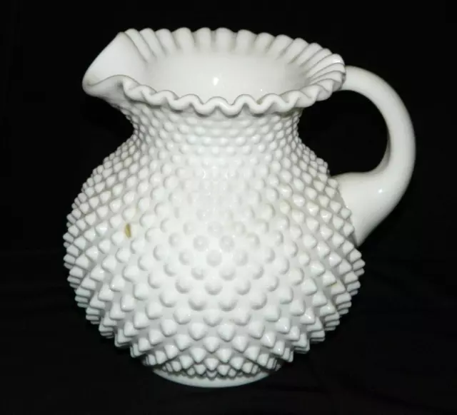 VINTAGE FENTON HOBNAIL MILK GLASS, LARGE, 80 oz., PITCHER or JUG, 8", EX COND