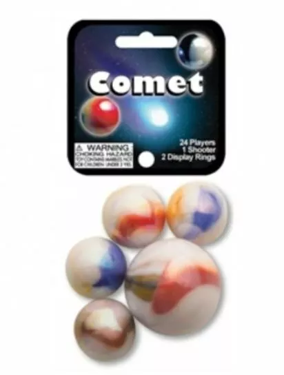 Net Bag of 25 "Comet" Glass Mega Marbles 24 Players & 1 Shooter Various Colors