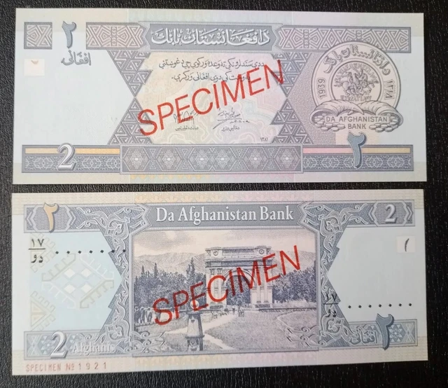 AFGHANISTAN 10 AFG. Pik# 65  SPECIMEN BANKNOTE,   UNC CONDITION. 2001 issue.