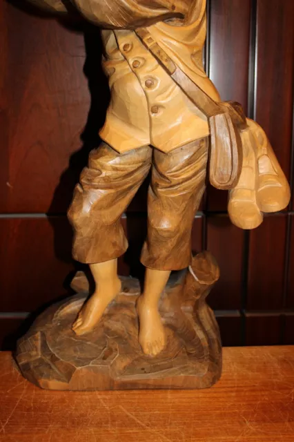 19Th 20" Wood Hand Carved German Boy Man Flute Figure Statue Sculpture Carving 3