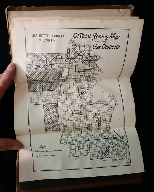 Vtg 1947 Plat Marinette County WI Forestry Zoning Fold Out Map BOOK Rockford