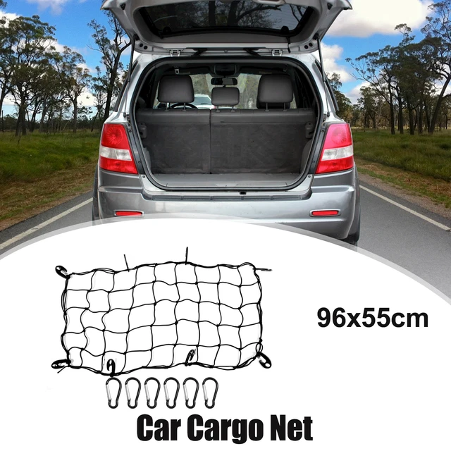 1 Set Envelope Style Car Trunk Rear Cargo Net 8 x Hook 6 x Carabiner 22“x38”
