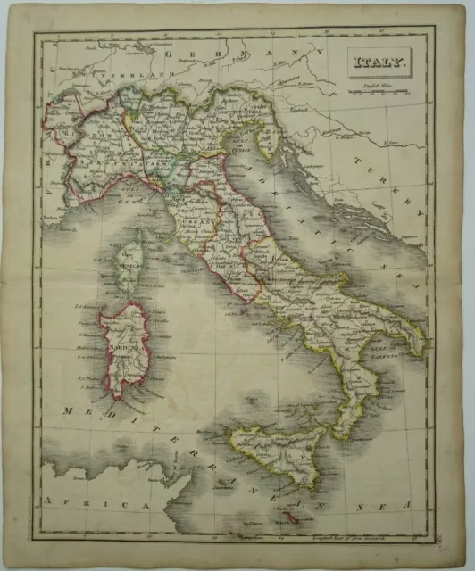 Antique map of Italy by John Russell 1825