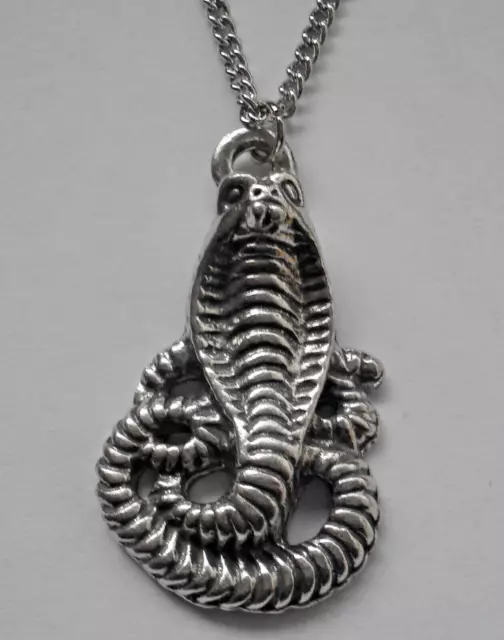 Chain Necklace #1136 Pewter COBRA 35mm x 20mm SNAKE REPTILE silver tone pendant