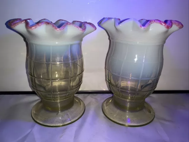 Pair of Jefferson-Northwood Block Pattern Opalescent Uranium Celeries