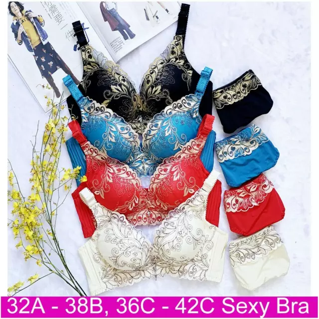 SEXY LINGERIE PUSH Up Bra Set Gather Bra Briefs Underwear Floral 32A-38B  36-40C $14.45 - PicClick