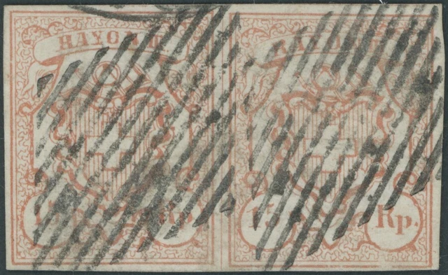 SCHWEIZ BUNDESPOST 1852, 15 Rp. kleine Ziffer im waagerechten breitrandigen Paar