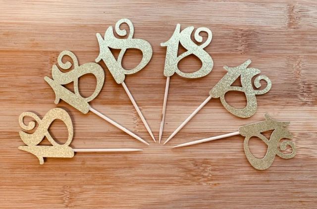 18TH BIRTHDAY CUPCAKE Toppers Gold Glitter Number 18 Cake Decorations ...