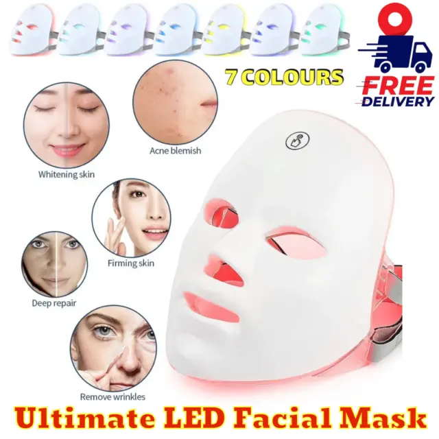 7 Colors Facial LED Mask Photon Skin Therapy Rejuvenation Wireless Anti Aging UK