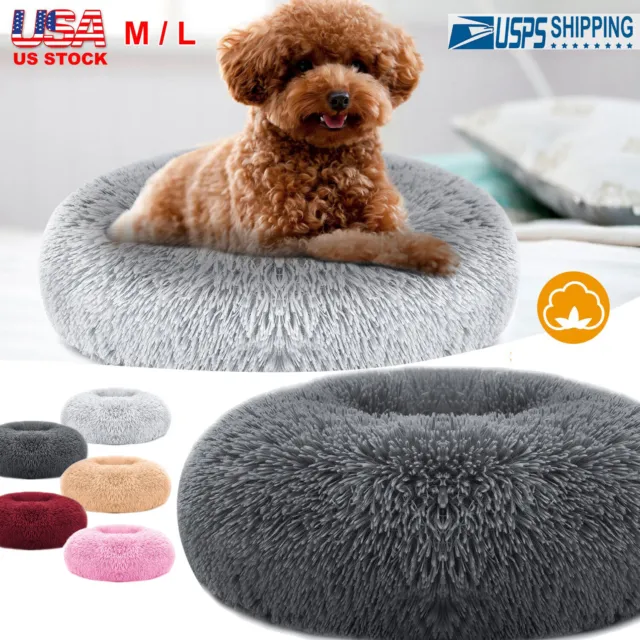 Round Plush Donut Pet Dog Cat Bed Fur Warm Cozy Soft Puppy Calming Bed Kennel