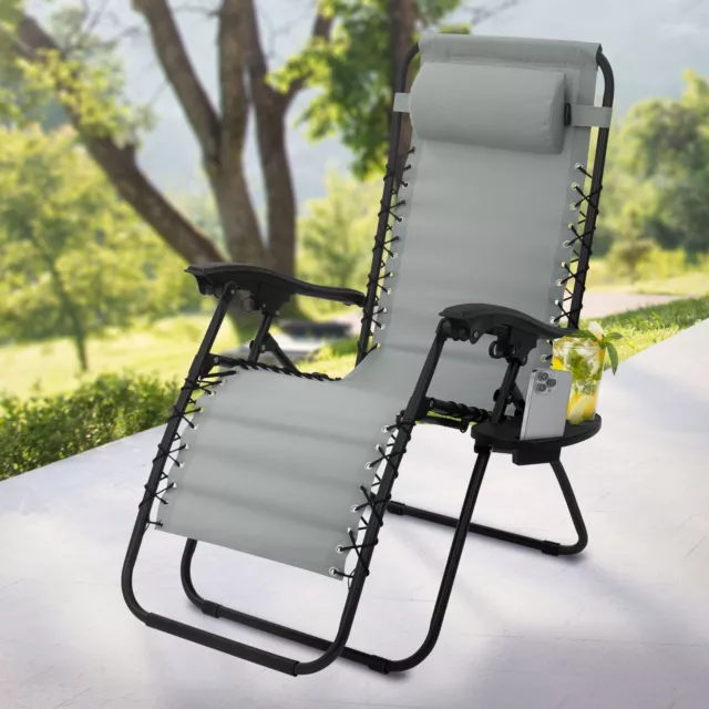 Tumbona de jardín gris silla plegable ergonómica para playa, piscina o camping
