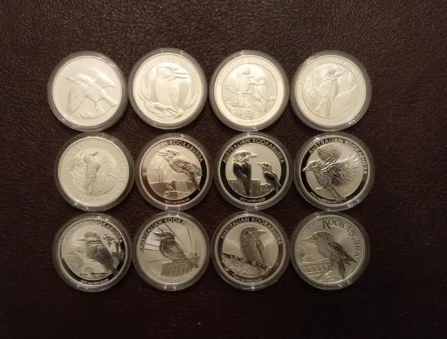 12-Coin Set ~ 1 oz. Australian Kookaburra Silver Coins ~ 2011-thru-2022 ~ Nice!