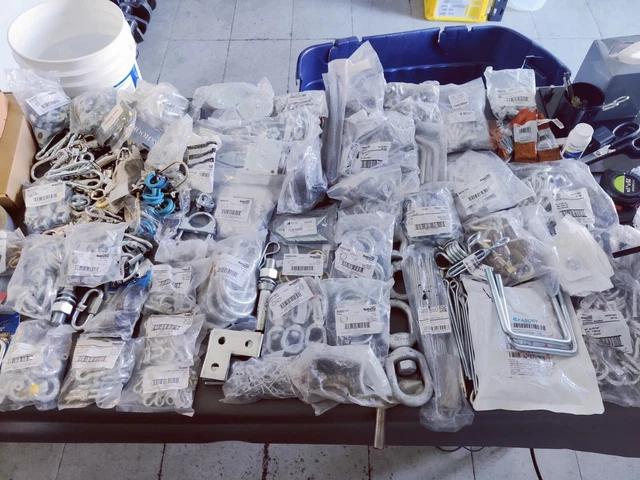 HUGE HARDWARE LOT! 100's of pieces! Bolts, brackets, rings, trailer pins, hooks!