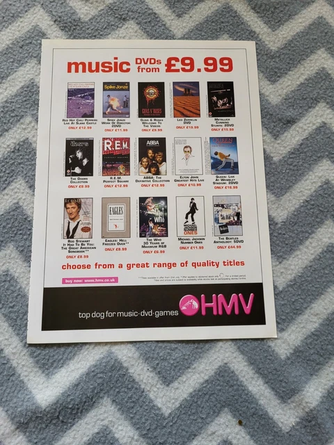 (Tpq129) Advert/Poster 11X8" Hmv Music Dvd's - Elton John. Metallica. Queen