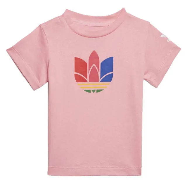 Adidas Originals 3D Trefoil tee Niñas Niños Camiseta Rosa Arcoiris Logo Colorido