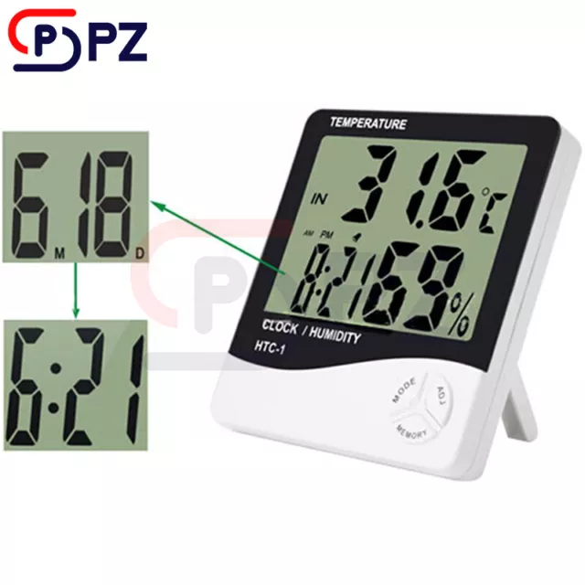 HTC-1 THERMOMETER INDOOR Digital LCD Hygrometer Temp Humidity Meter Alarm Clock