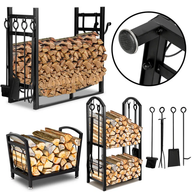 V2Aox Kaminholzständer Metall - 40x100cm, Schwarz, Für Brennholz Aufbewahrung