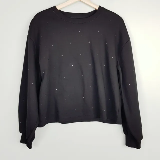 GAP Womens Size M or 12 Black Embellished Studded Relaxed Crop Sweatshirt Jumper