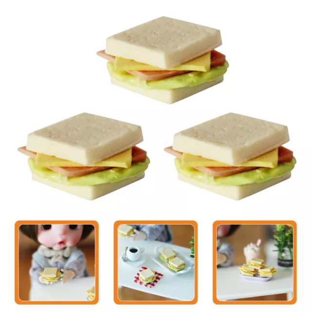 3 Pcs Mini-Sandwiches Harz Kind Künstliche Mini-Küchennahrung