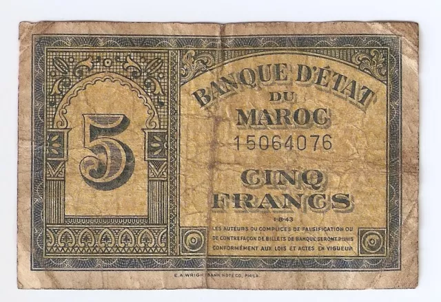 Morocco 5 francs 1943 first issue
