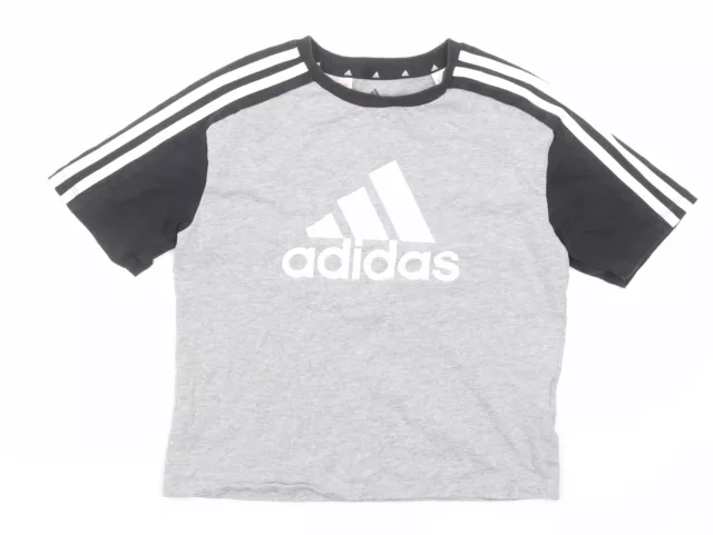 Suéter Adidas Niñas Gris Algodón Talla 11-12 Años Cuello Redondo Pullover