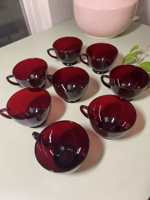 Vntg Anchor Hocking Royal Ruby Red Coffee Tea Punch Cups Set Of 8 2