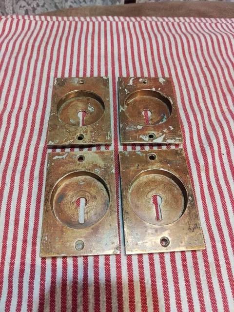 4 Vintage Antique Pocket Door Pulls Recessed Cast Brass