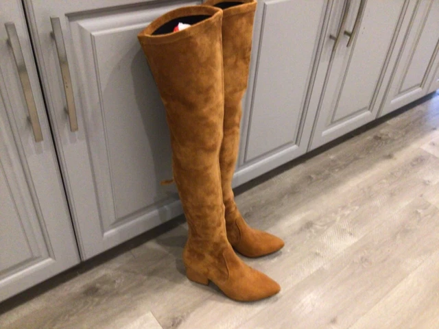 Marlo tan over the sale knee suede