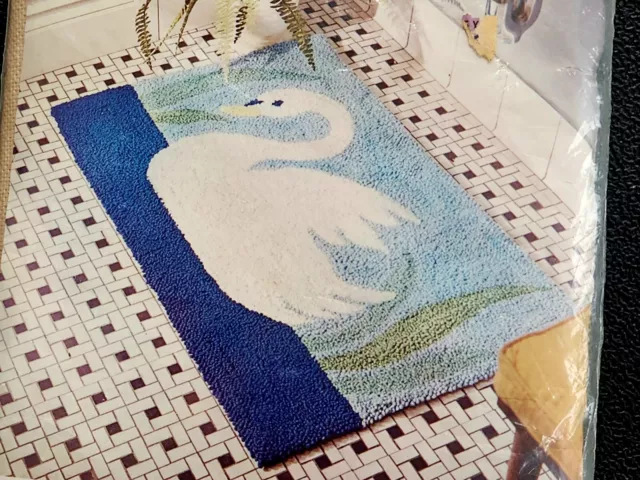 Aunt Lydia's SWAN LAKE RUG 80’s VTG NOS Punch Needle or Wall Hanging Canvas #644
