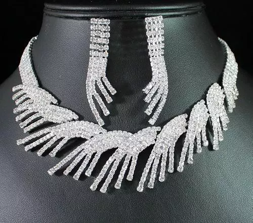 Beautiful Clear Austrian Rhinestone Crystal Necklace Earrings Set Bridal N1275