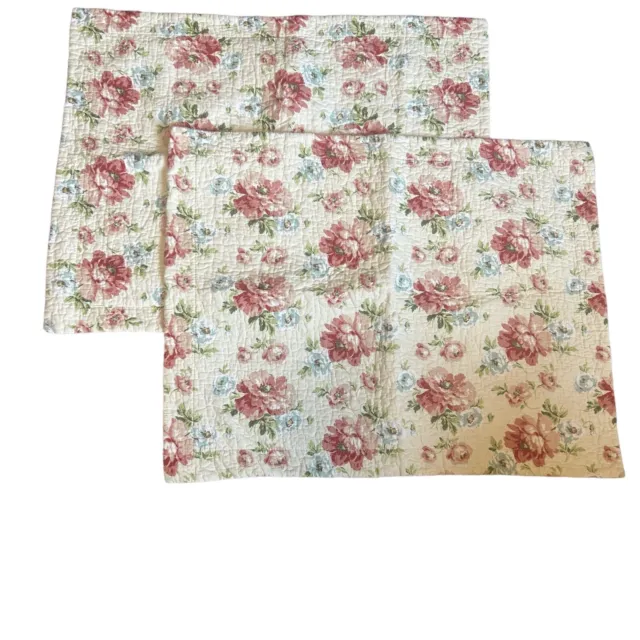 Laura Ashley Quilted Floral Standard Pillow Shams Striped Back Set of 2