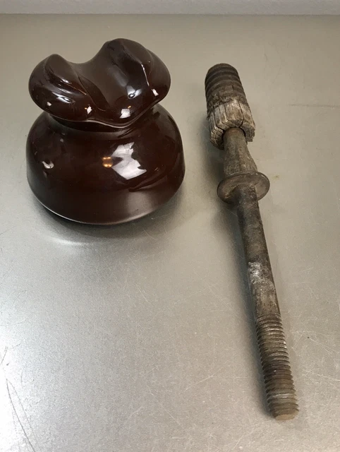 Vintage/Antique Ceramic Brown electric pole Insulator 4" Base w/original post