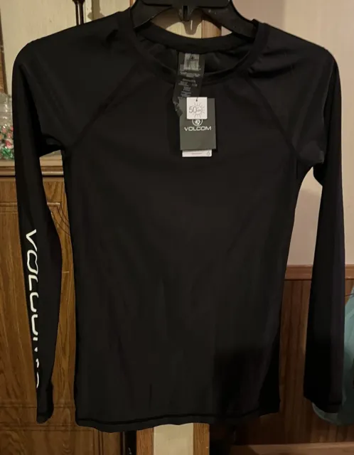 Volcom Simply Core Solid Black Long Sleeve Rashguard Swim Top NWT Size XS