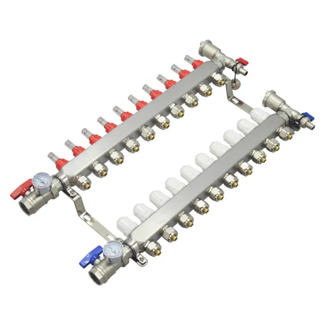10 Branch PEX Radiant Floor Heating Manifold Set Flow Water Separator Kit G 1/2"