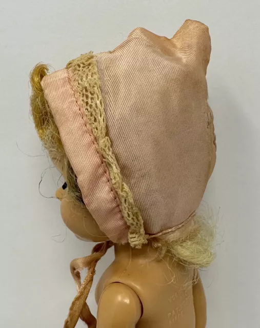 Vintage Pink Doll Baby Bonnet Hat With Applique Fits 8" Ginny Doll