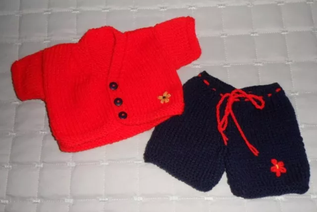 Hand Knitted Teddy Clothes to fit 12-14" Teddy Bear Cardigan & Trousers