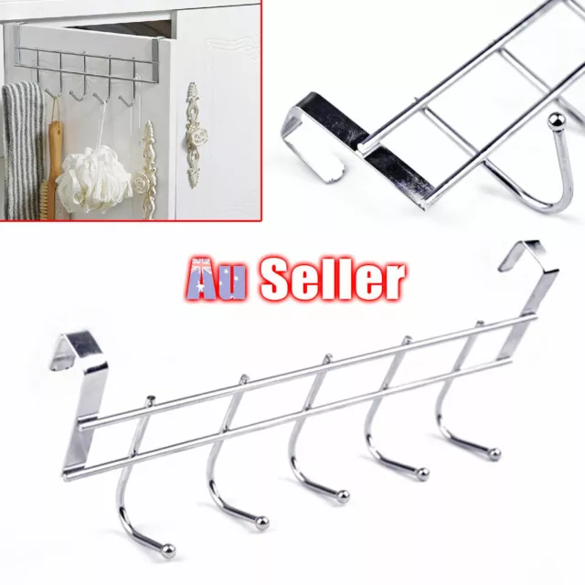 5 Hooks Shelf Bathroom Kitchen Coat Rack Over Door Hanger Home Towel Holder AZ