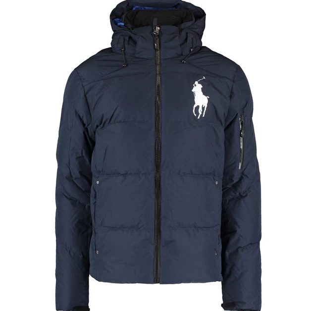 New Polo Ralph Lauren Big Pony Navy Aviator Tyrol Down Hooded Puffer Jacket M