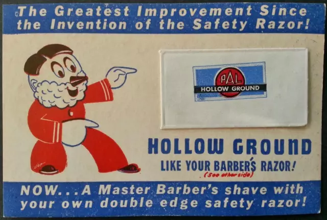 Pal Hollow Ground  Razor Blade Vintage 1950's Sample on Card Old Warehouse Stock