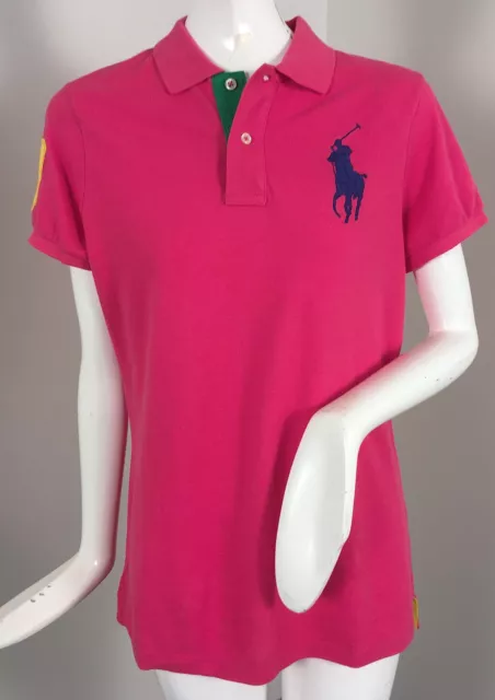 NEW Polo Ralph Lauren Womens Polo Shirt!  Pink  Navy Big Pony  Number "3" on Arm