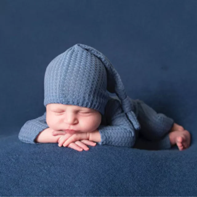 1 Set Infant Hat Wearable Non-shrink Baby Photography Jumpsuit Hat Solid Color 3