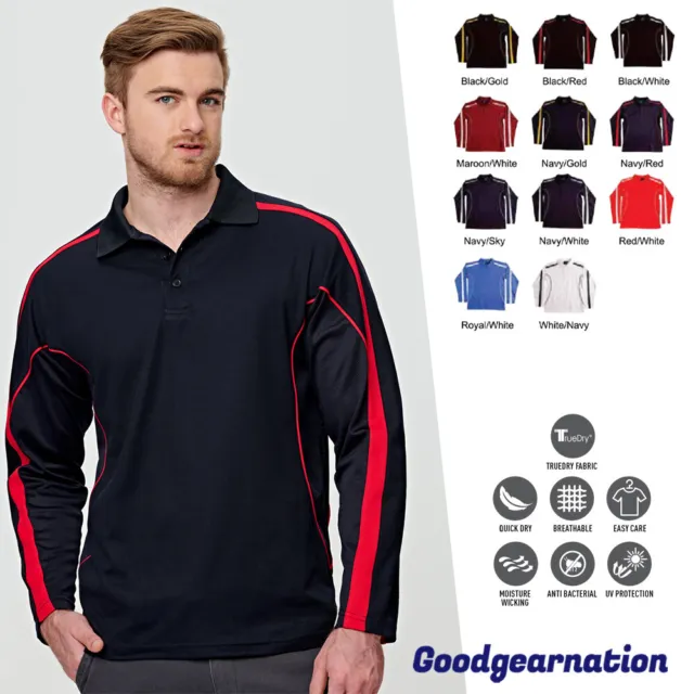 Mens Polo Shirt Contrast Cotton Poly Work Sport Casual Legend Long Sleeve