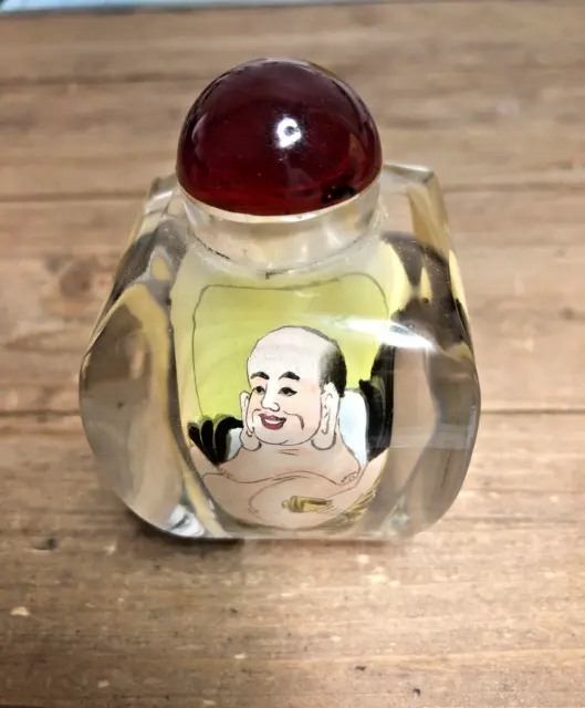 Chinese Glass Double Wall Interior Painted Buddha Scene Snuff Bottle